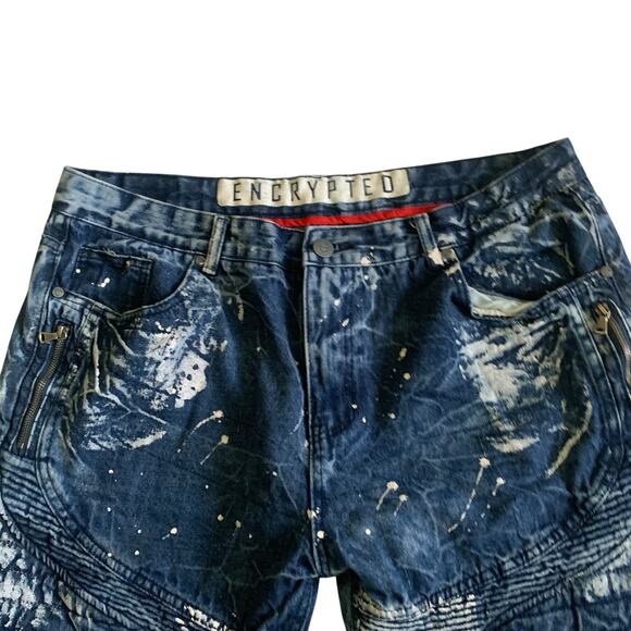 ENCRYPTED Men’s Size 40 Paint Spatter Denim Jean Bermuda Shorts - Picture 6 of 13
